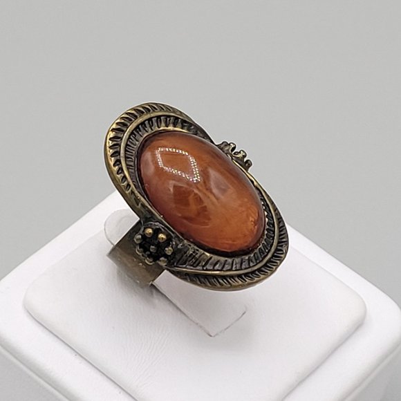 Womens Knuckle Ring Amber Stone Center Stud Accents Size 7 3/4 Copper Color - Picture 3 of 8